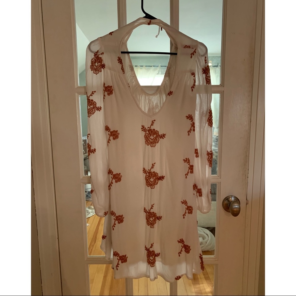 Free people flowy white dress with embroidery